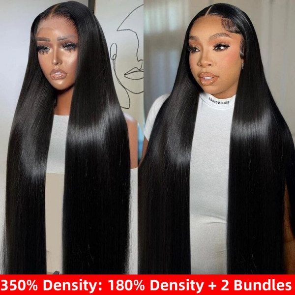 350% Density Bleached Tiny Knots Straight Human Hair 13x4 HD Lace Front Wig