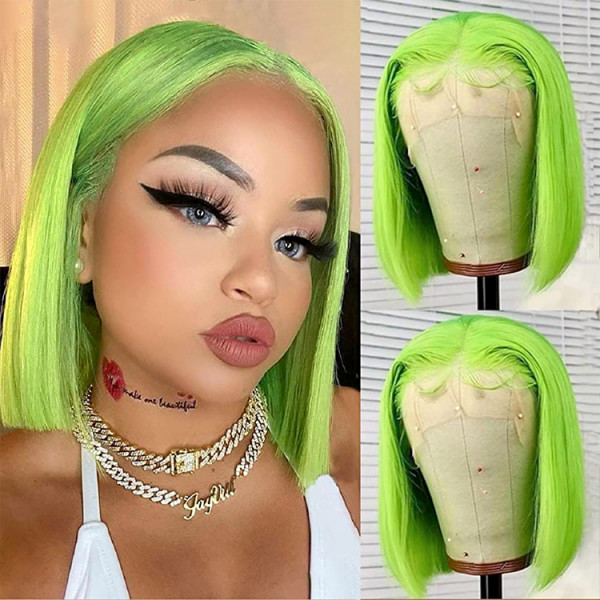 Neon Green Bob Wig Straight Lace Frontal Bob Wig Styles For Women