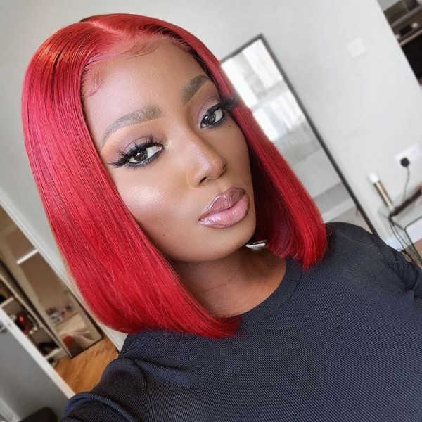 Red Bob 13x4 Lace Front Wig Short Straight Blunt Cut Bob Lace Wigs