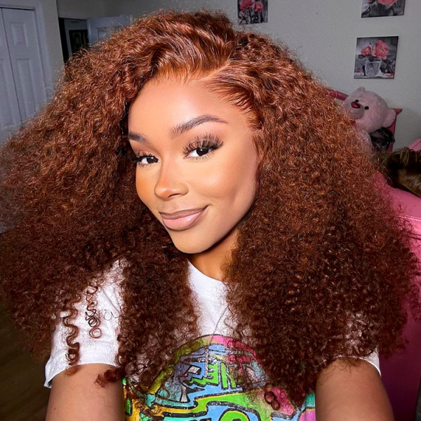 Burnt Orange Curly Wigs Ready To Go Colored Curly Hair Glueless Pre Cut Lace Wigs