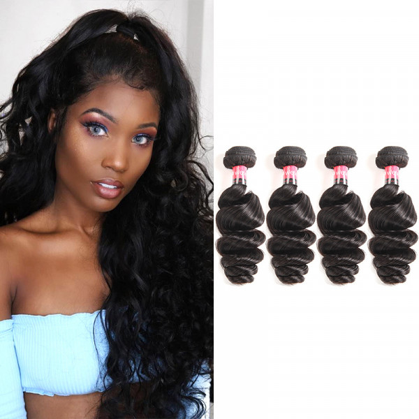 Loose Wave Brazilian Virgin Hair Natural Black Color 4 Bundles