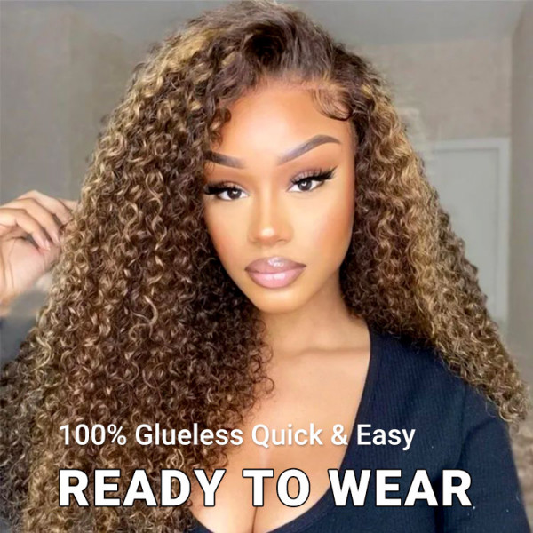 Glueless Ready To Go Wigs - HD Highlight Curly Human Hair Wig