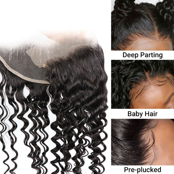 13x4 Brazilian HD Lace Frontal Closure Deep Wave Human Hair Virgin Hair LY Lace Frontal