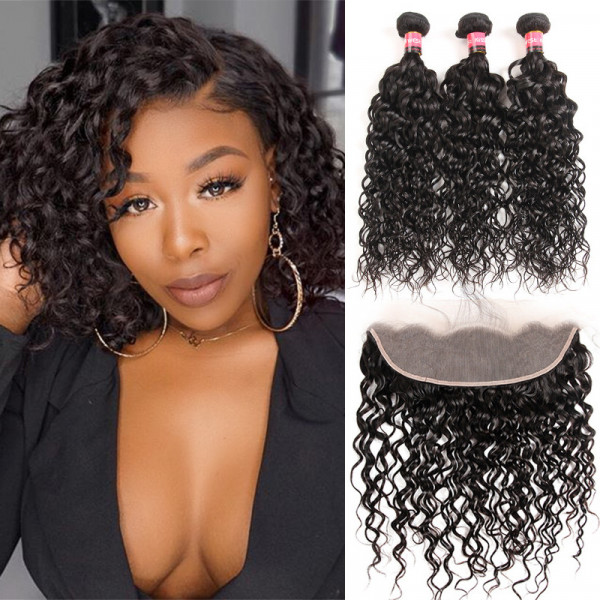 Water Wave Weave 3pc And 13*4 Lace Frontal Closures Natural Wave