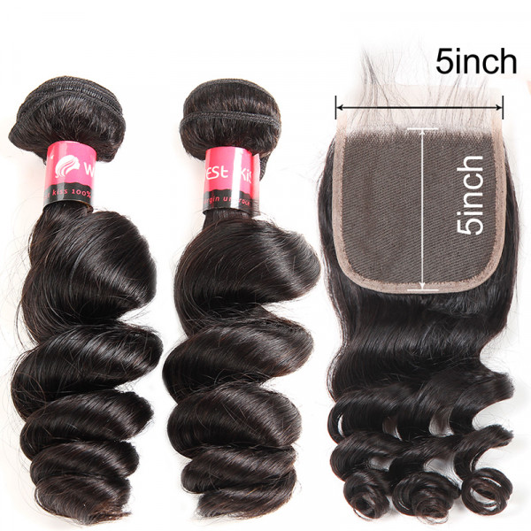 Loose Wave Weave 5x5 Lace Closure And 2 Bundles Cheap Human Hair Bundles
