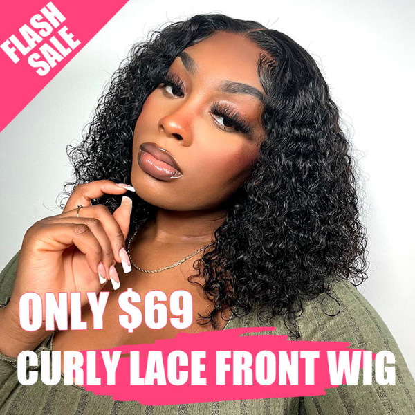 Flash Sale - Curly Human Hair Bob Lace Front Wigs 8 Inch Bob For Women