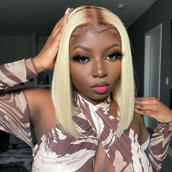 4/613 Ombre Blonde Bob Wigs 4*4 Lace Closure Bob Wig Straight Hair Short Wigs On Sale