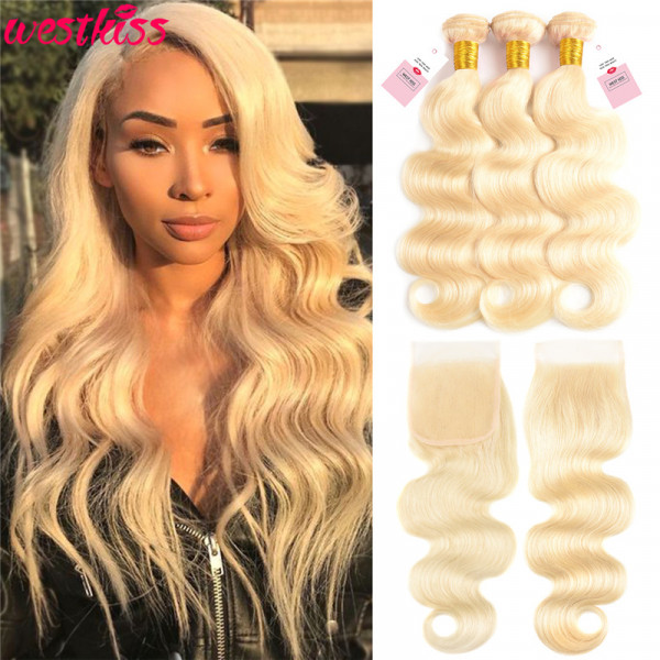 613 Blonde Hair Body Wave 3 Bundles With 4*4 Lace Closure