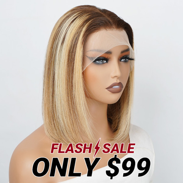 Clearance Sale - Ombre Straight Bob Wig Highlight Mix Colored Hair Ready To Go Bob Wigs