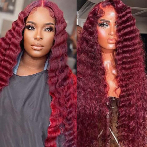 99J Colored Wigs Deep Wave Lace Front Wigs For Women