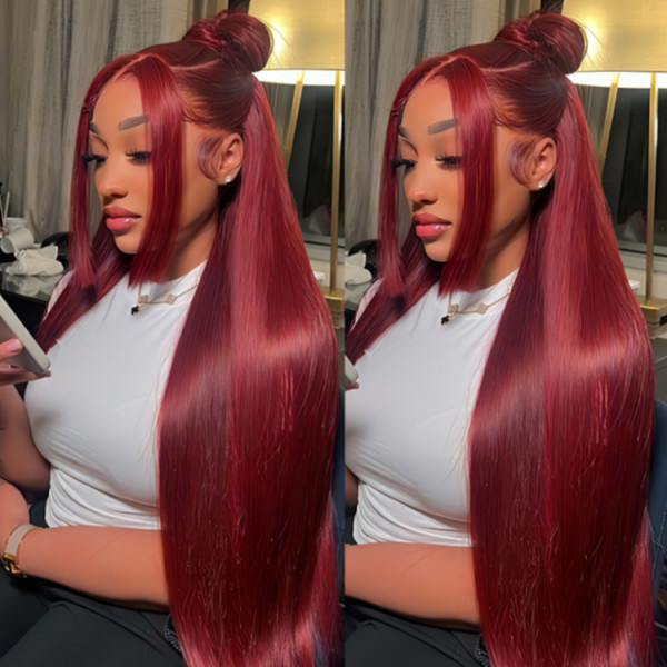 Burgundy Wigs 99J Straight Human Hair 4x4 Lace Closure Wigs