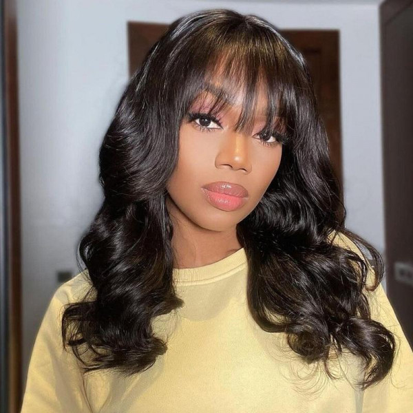 Straight Human Hair Wigs With Bangs Body Wave Lace Front Wigs For Women