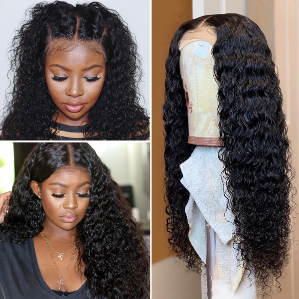 Deep Wave Full Lace Wig Black Human Hair Wigs 180% Density Women's Human Hair Wigs