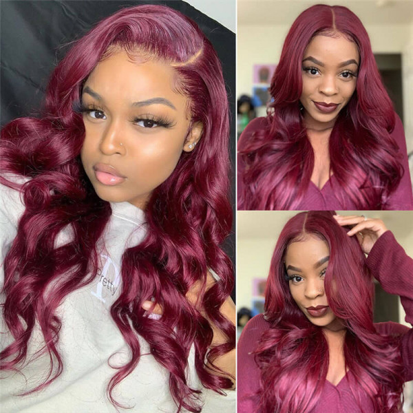 99J Body Wave Wigs 5*5 Lace Closure Wigs Burgundy Colored Wigs