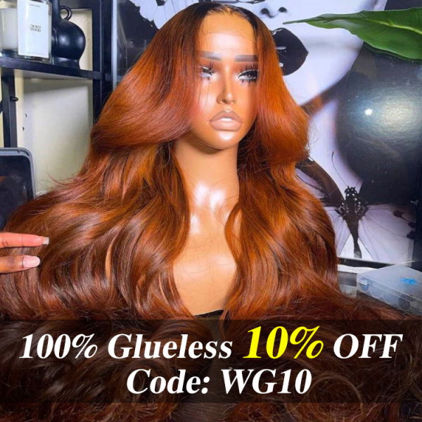 Glueless Ginger Body Wave Wig Ombre Colored Hair Lace Wig With Dark Roots