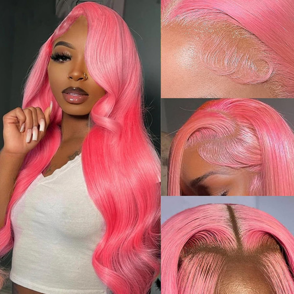 Pink Lace Front Wig Human Hair Body Wave Pink Colored Lace Wigs For Sale