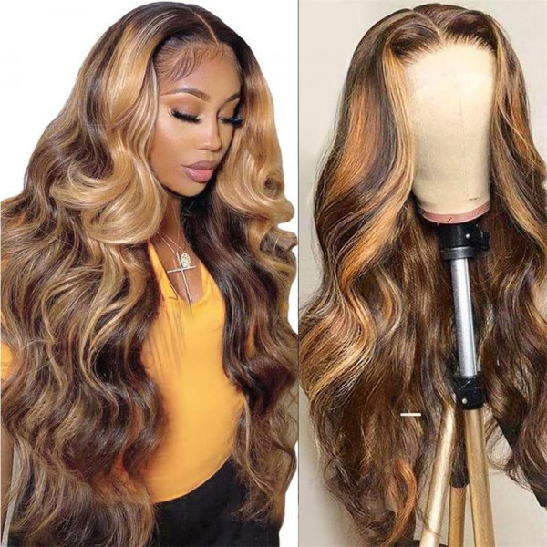 Glueless Ready To Go Wigs - Piano Colored Body Wave 5*5 Closure Wigs With Highlights