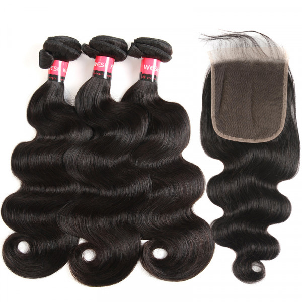 Brazilian Body Wave Hair Bundles 3 Bundles And 5*5 Lace Closure 100% Human Hair