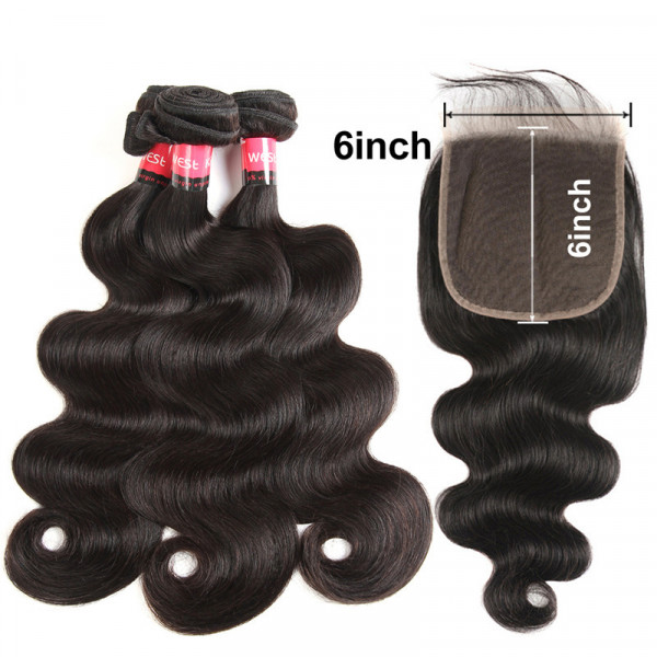 Swiss Lace 6x6 Closure And 3 Bundles Brazilian Body Wave Hair