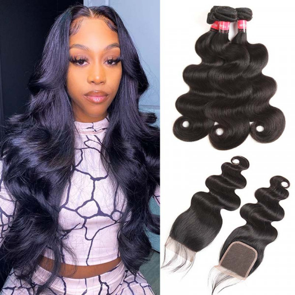 Virgin Body Wave Weave 3 Bundle Hair Deals With Closure Malaysian Hair For Sale 
