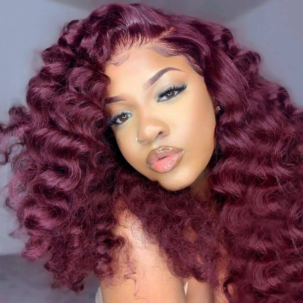Burgundy Loose Curly Lace Front Wig Wig Human Hair Burgundy Closure Wig