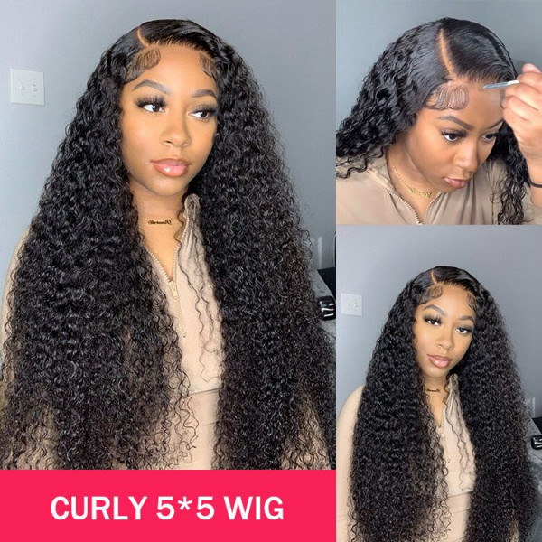 5x5 Curly Lace Closure Wigs Affordable Curly Hair Wigs 100% Human Hair Wigs With Baby Hair