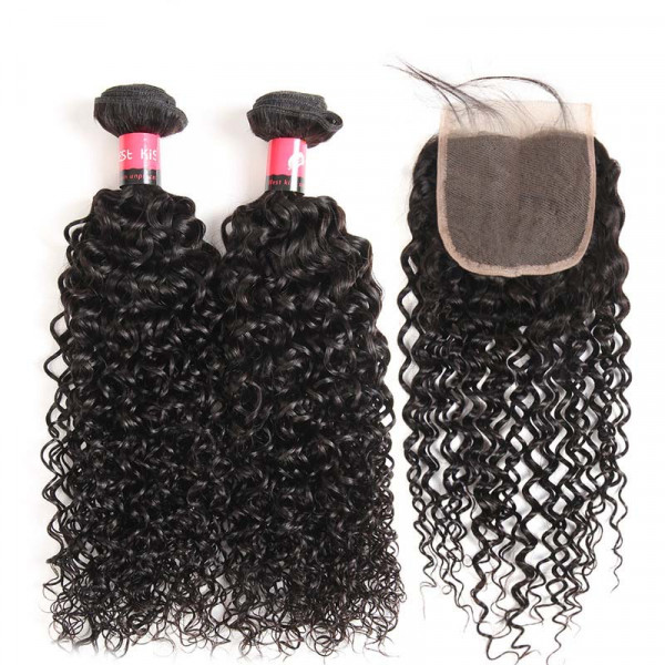 Jerry Curly Weave Human Hair 2 Bundles With 4x4 Lace Closure