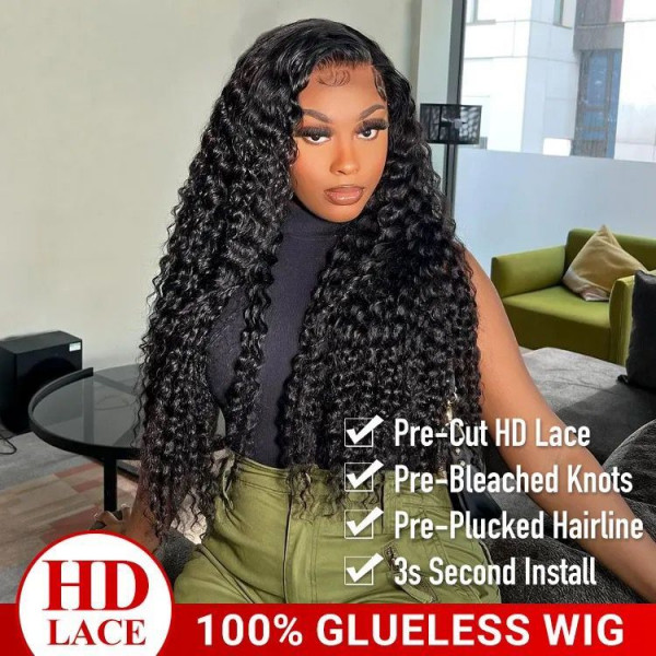 Glueless Wear And Go Wigs - Natural Deep Wave Hair Invisible HD Lace Wigs