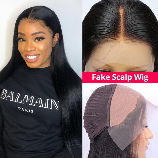 Premade Fake Scalp Wigs Realistic Straight Lace Front Wigs Real Human Hair Wigs