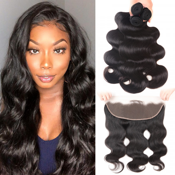 Peruvian Body Wave Hair 3 Bundles With a Lace Frontal Body Wave Human Hair