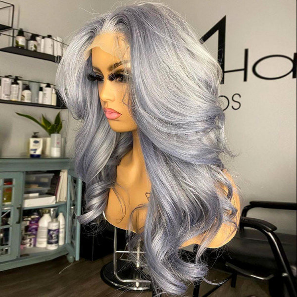 Grey Human Hair Lace Front Wigs Body Wave Gray Hair Wigs