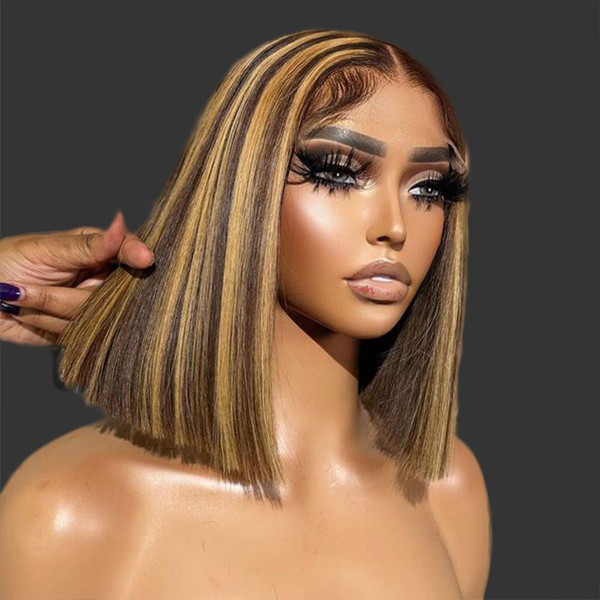 Brown Bob Wig With Highlights Piano Colored Straight Bob Lace Wigs