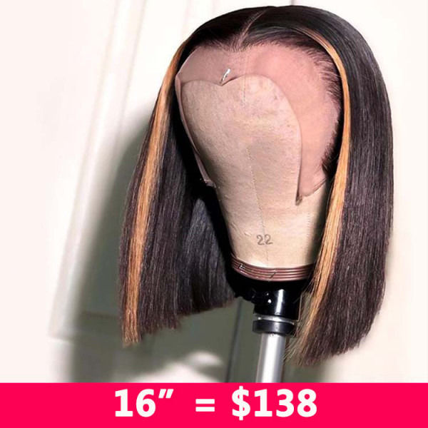 Limited Sale - Straight Highlight Human Hair Bob Lace Wigs Middle Part