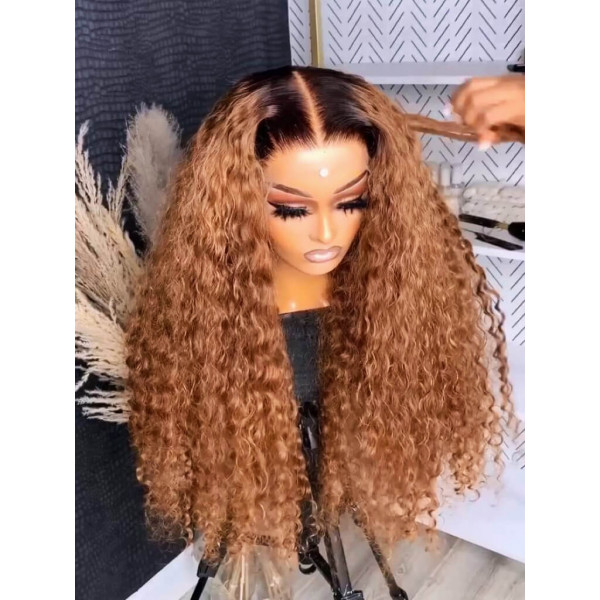 #1B/27 Curly Lace Front Wigs 180% Density Curly Human Hair Realistic Wigs 