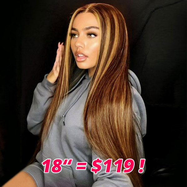 Highlight Wigs Straight Lace Part Wigs Colored Human Hair Wigs