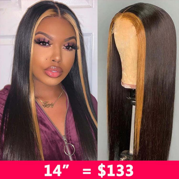 Pre Colored Highlight Wigs Straight Lace Front Wigs Real Hair Ombre Wigs