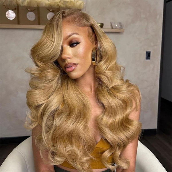 Honey Blonde 13x4 Lace Front Wigs #27 Straight Human Hair Wigs 180% Density
