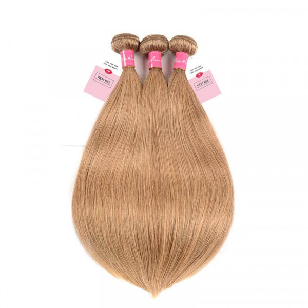 3 Bundles #27 Honey Blonde Brazilian Straight Human Virgin Hair Weaves 