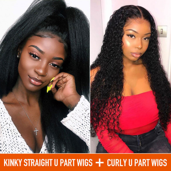 Pay 1 Get 2 Wigs Kinky Straight And Curly U Part Wigs Human Hair