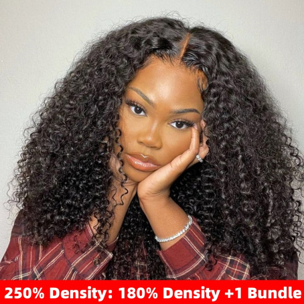 250% Density Glueless Curly Human Hair Wigs Transparent HD Lace Wigs