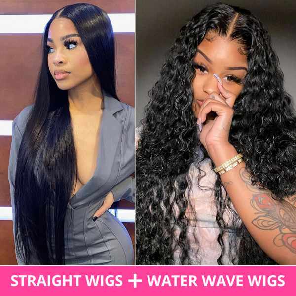 Buy 1 Get 2 Wigs With Parts Straight Hair Middle Part Lace Wigs And Water Wave Wigs