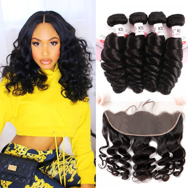 High Quality Loose Wave Virgin Hair Bundles 4PCS And 13×4 Lace Frontal