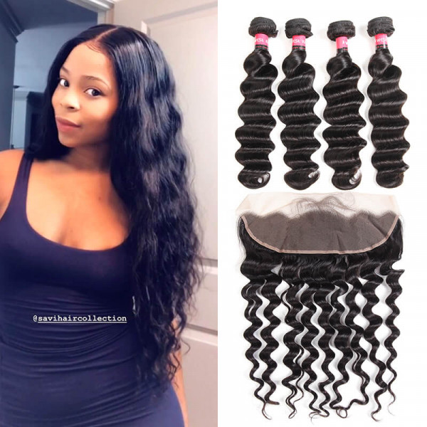 Loose Deep Wave 13*4 Lace Frontal And Loose Deep Wave Weaves 4 PCS