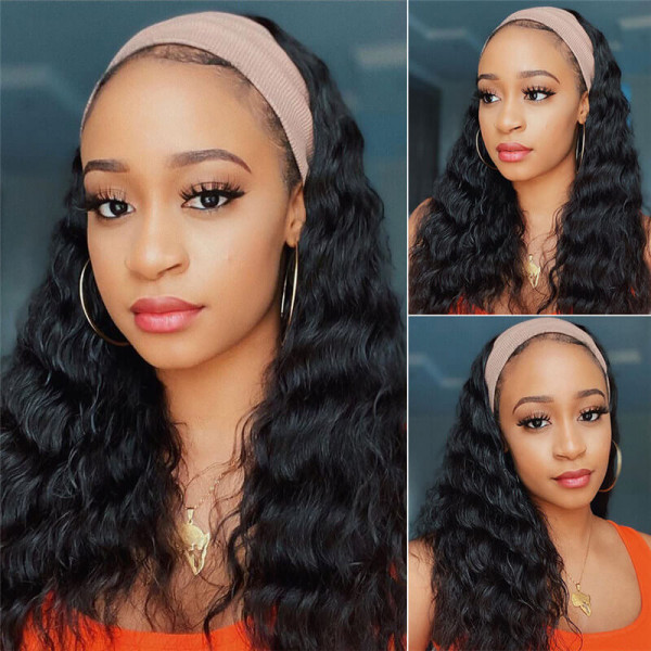Loose Deep Wave Headband Human Hair Wigs For Black Women