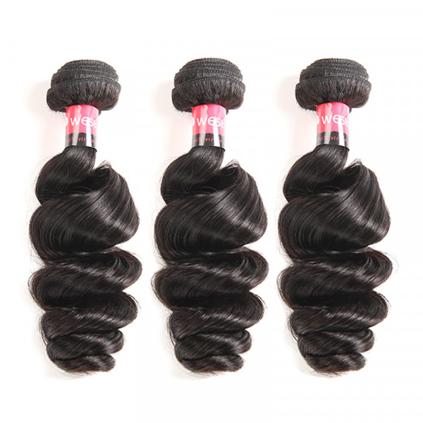 West Kiss Products Brazilian Loose Wave 3 Bundles Virgin Human Hair Weaving Bundle 