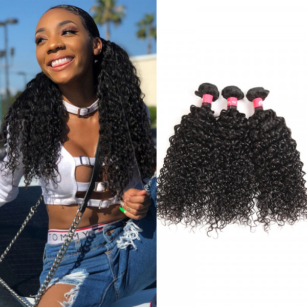 Jerry Curly Hair 3 Bundles Natural Black 100% Peruvian Human Hair Weaving