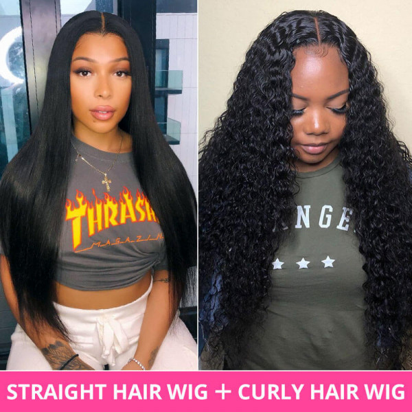 Buy One Get One Free Straight Hair Wigs And Curly Human Hair Wigs 