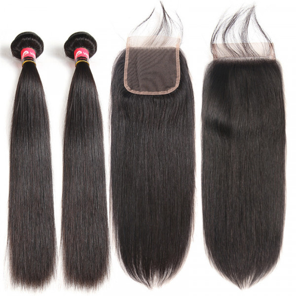 Brazilian Straight Hair 2 Bundles And a 4x4 Lace Closure