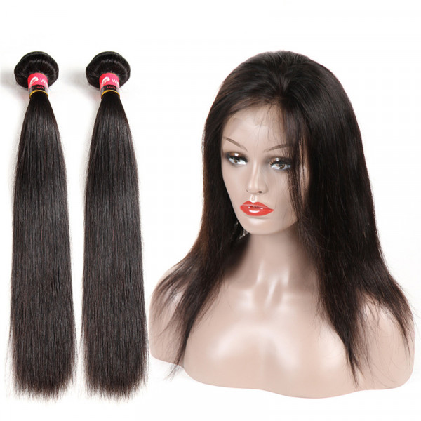 Straight Virgin Hair 360 Lace Frontal Closure With 2 Bundles Malaysian Straight Hair Bundles