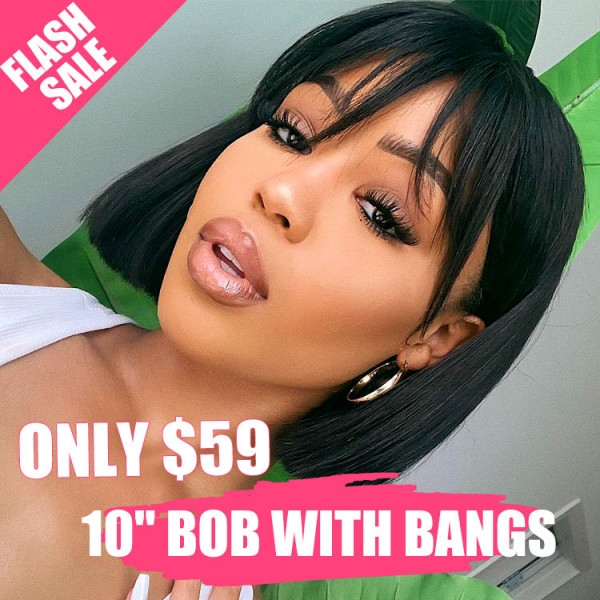 Flash Sale - Straight Machine Made Bob Wigs With Bangs Short Wigs